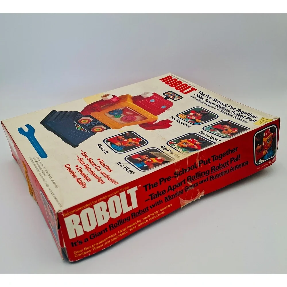 Vintage ROBOLT No 1490 Take Apart Rolling Robot Toy Box Parts Repair As-Is